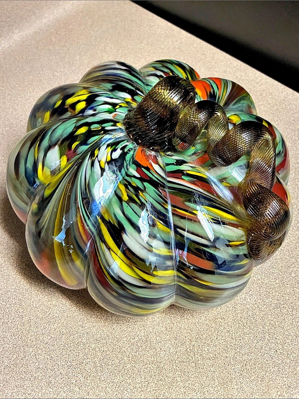 Multicolor Handblown Glass Pumpkin Decor